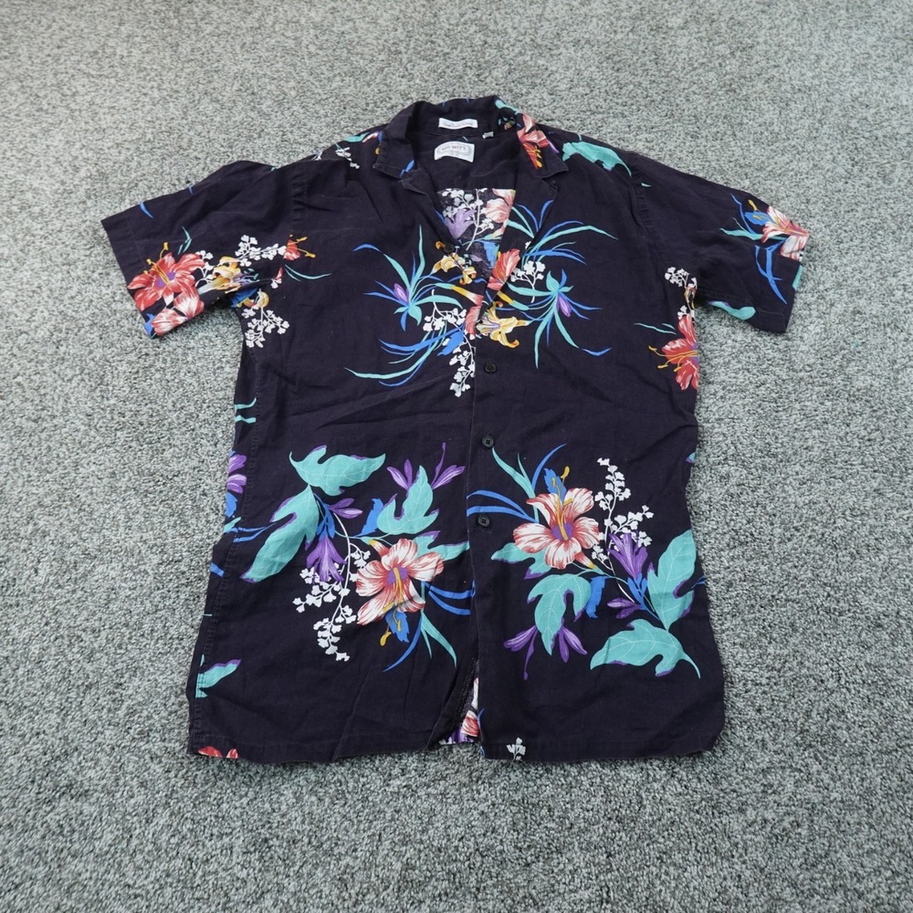 VTG Hawaiian Shirt Mens M Black Floral Tropical Aloha Camp Loop Collar Surf USA